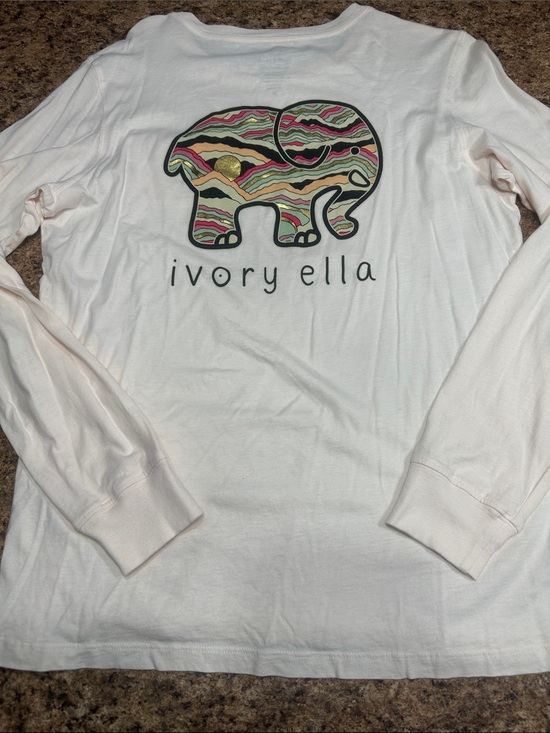 ivory ella Tops - WORN ONCE Ivory Ella Long Sleeve Tee with Pink, Green & Gold Elephant Medium